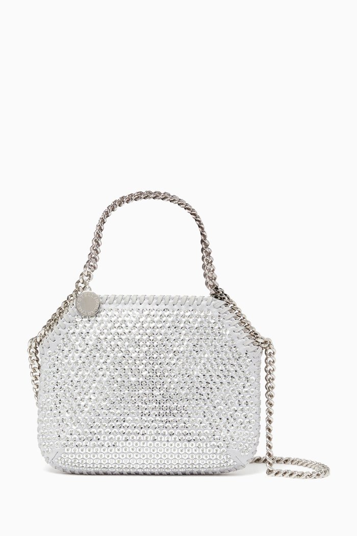 Mini Falabella Tote Bag in Crystal Mesh, Silver