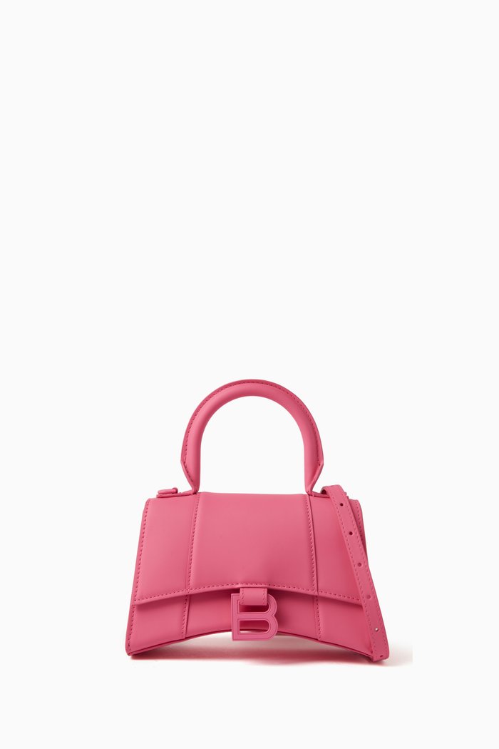 XS Hourglass Top-handle Bag in Box Calfskin Leather, Pink
