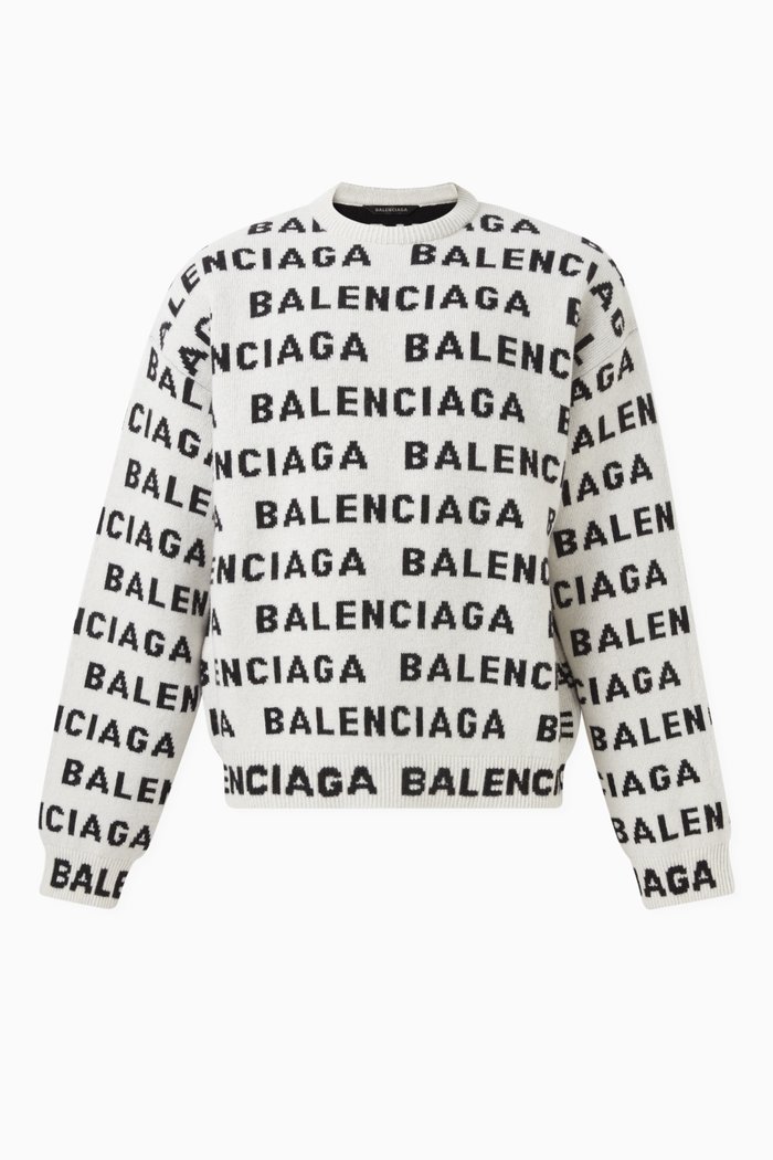 

All-over Logo Crewneck Sweater in Wool, White
