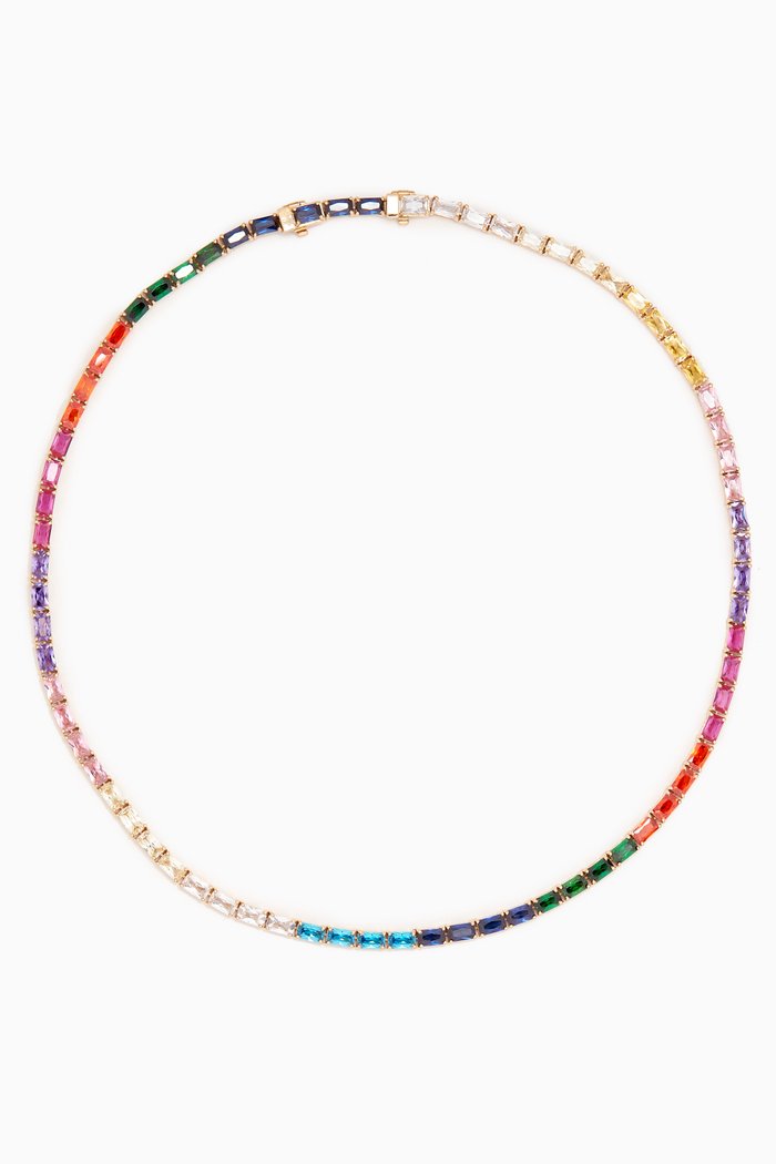 

Rainbow Emerald-cut Tennis Necklace in 18kt Yellow Gold