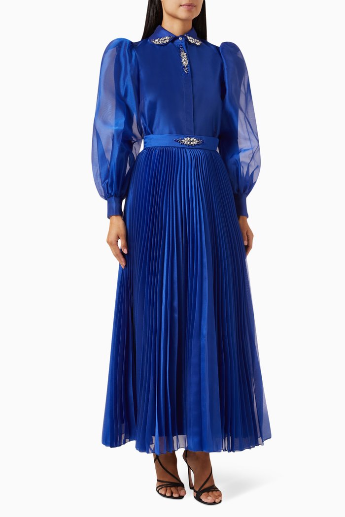 

Embellished Leaves Top & Skirt Set, Blue
