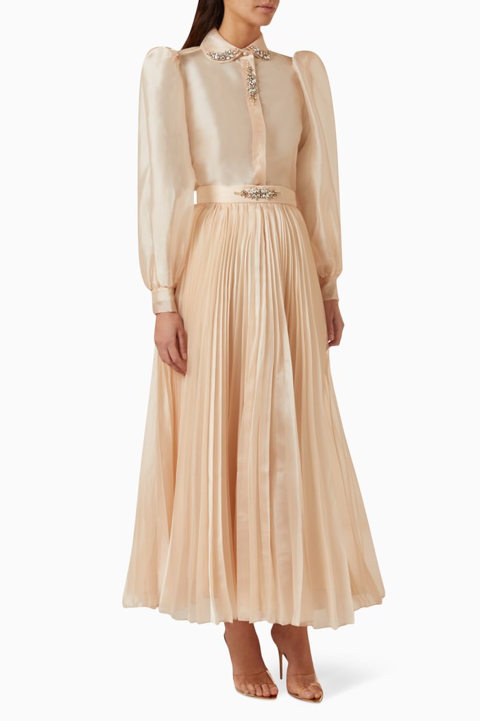 

Embellished Leaves Top & Skirt Set, Neutral