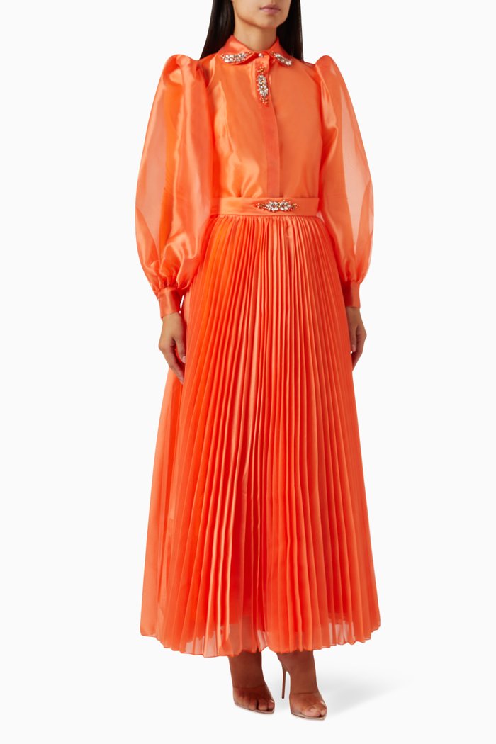 

Embellished Leaves Top & Skirt Set, Orange