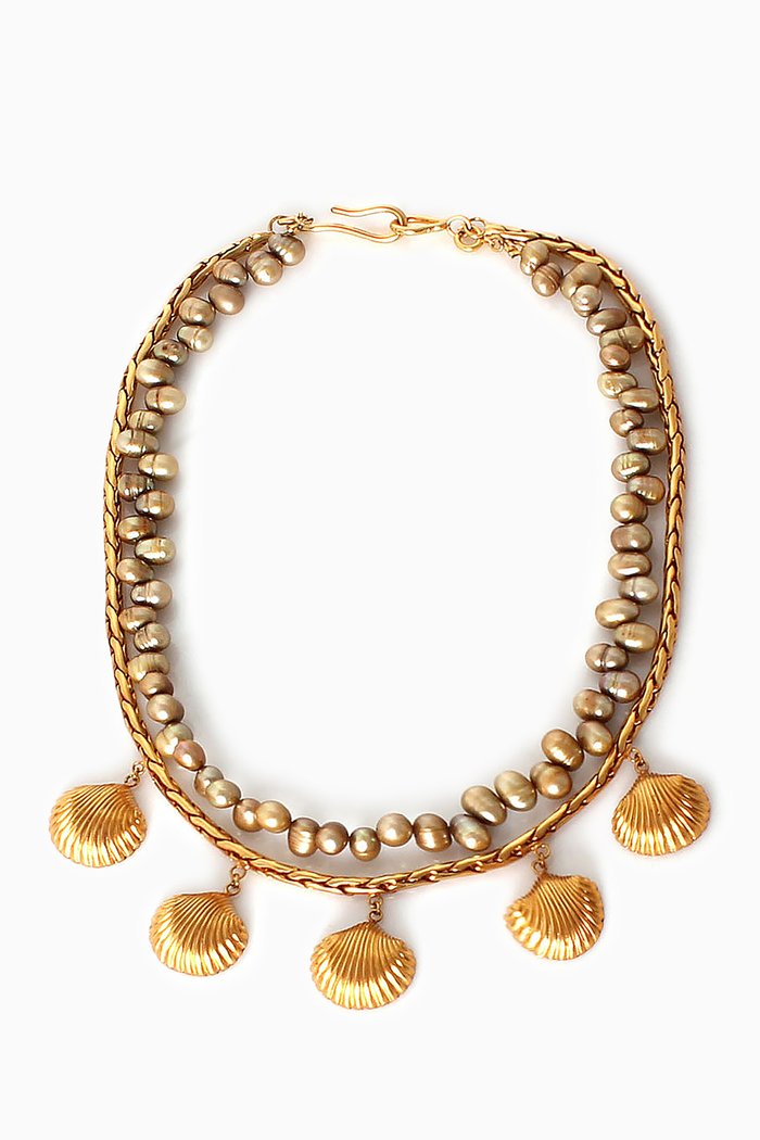 

Arista Pearl & Shell Necklace Set in Gold-plated Brass