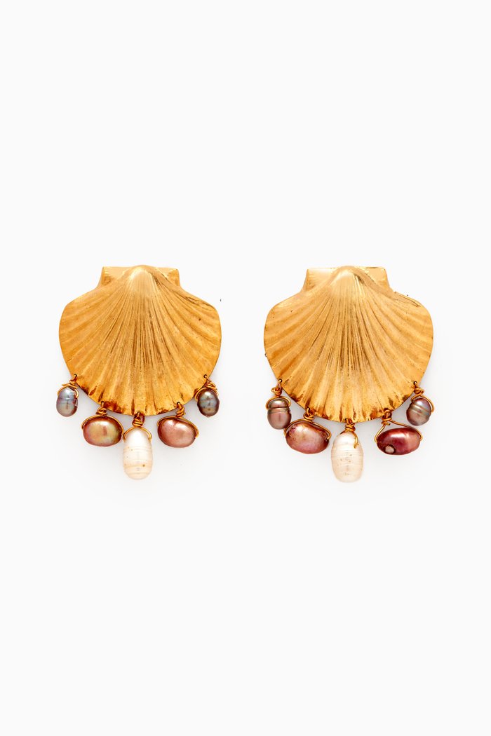 

Aria Pearl-charm Shell Earrings in Gold-plated Brass