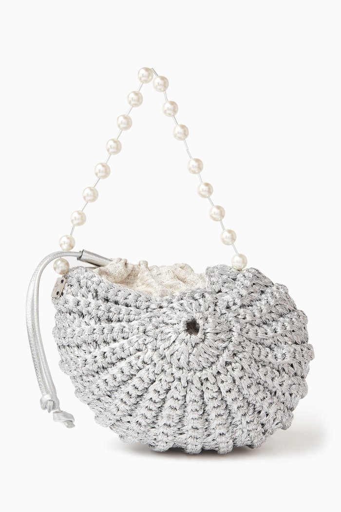 

Sea of Love Le Coquillage Top-handle Bag in Crochet-knit, Silver