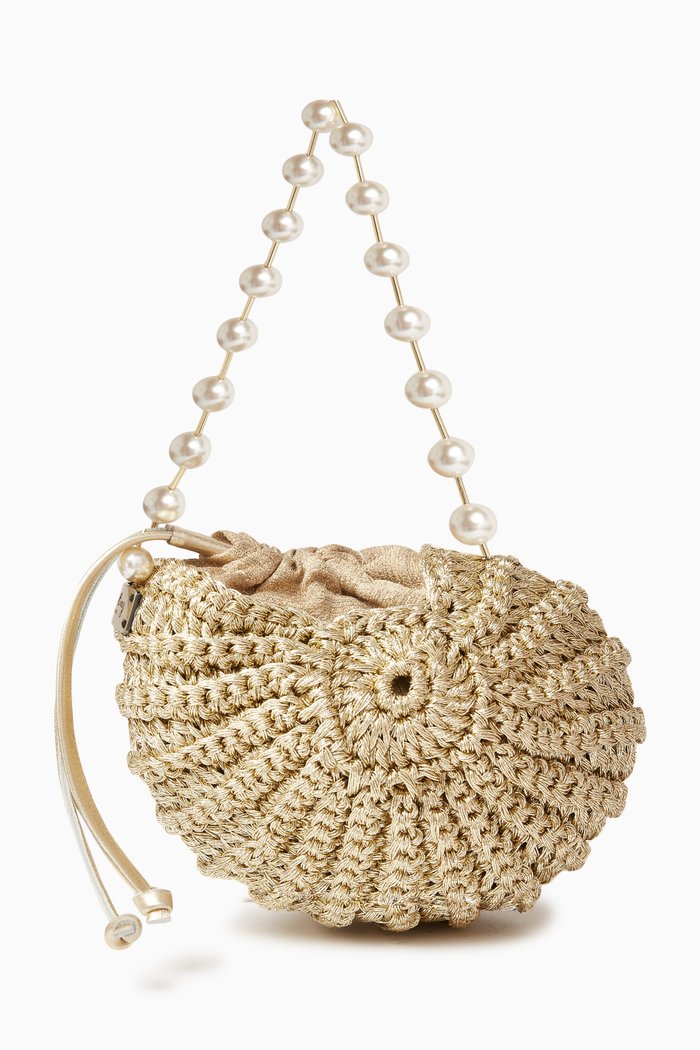 

Sea of Love Le Coquillage Top-handle Bag in Crochet-knit, Gold