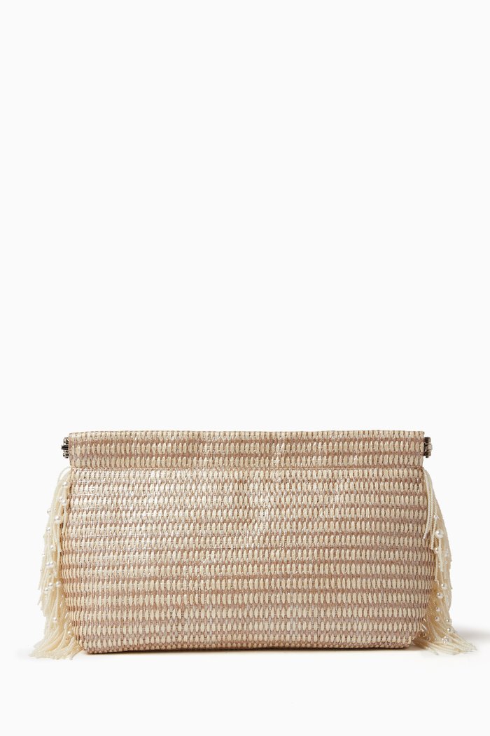 

Sea of Love Loulou Clip Clutch Bag in Straw, Silver