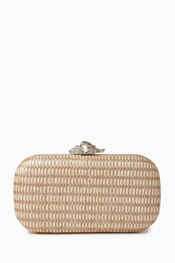 

Sea of Love Murex Box Clutch in Straw, Silver