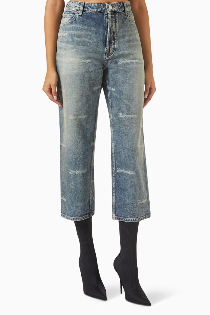 

All-over Logo Straight-leg Jeans, Blue