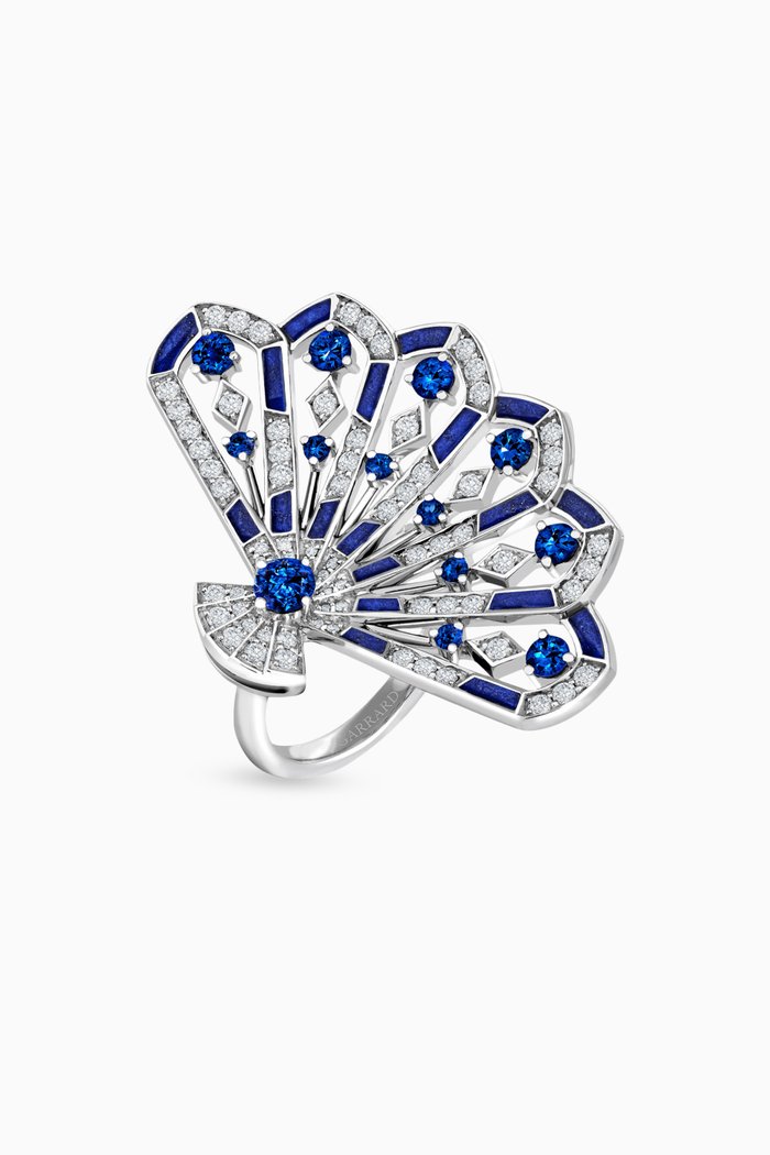 

Fanfare Symphony Lapis Lazuli & Blue Sapphire Openwork Ring with Diamonds in 18kt White Gold