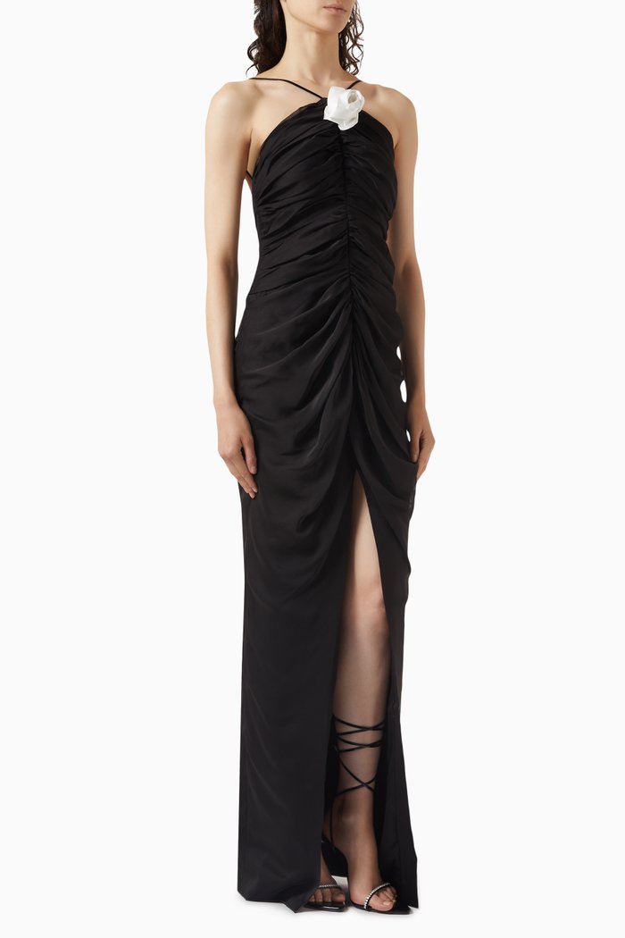 

Floral-embellished Dress in Chiffon, Black