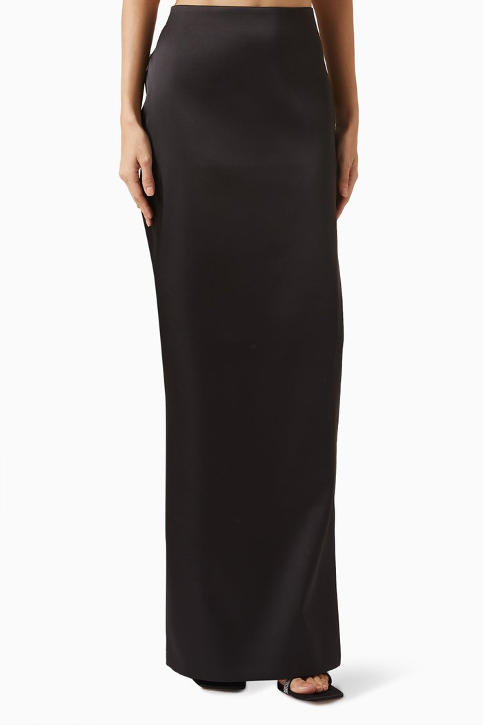 

Side-slit Maxi Skirt in Satin, Black