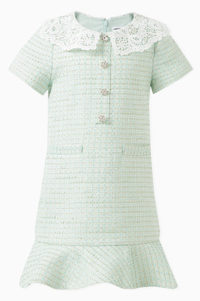 

Lace-collar Dress in Boucle Tweed, Green