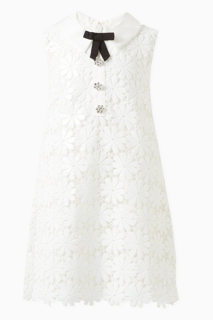 

Floral Dress in Guipure Lace & Sequins, White