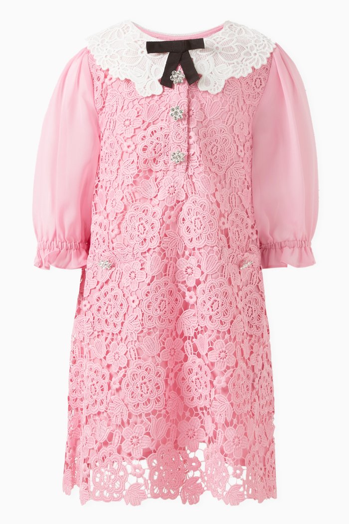 

Floral Dress in Guipure Lace, Pink