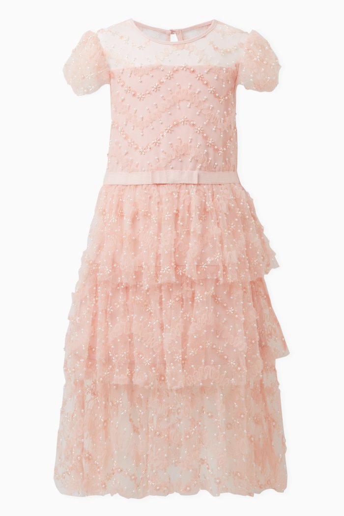 

Tiered Sequin Dress in Polyamide, Pink
