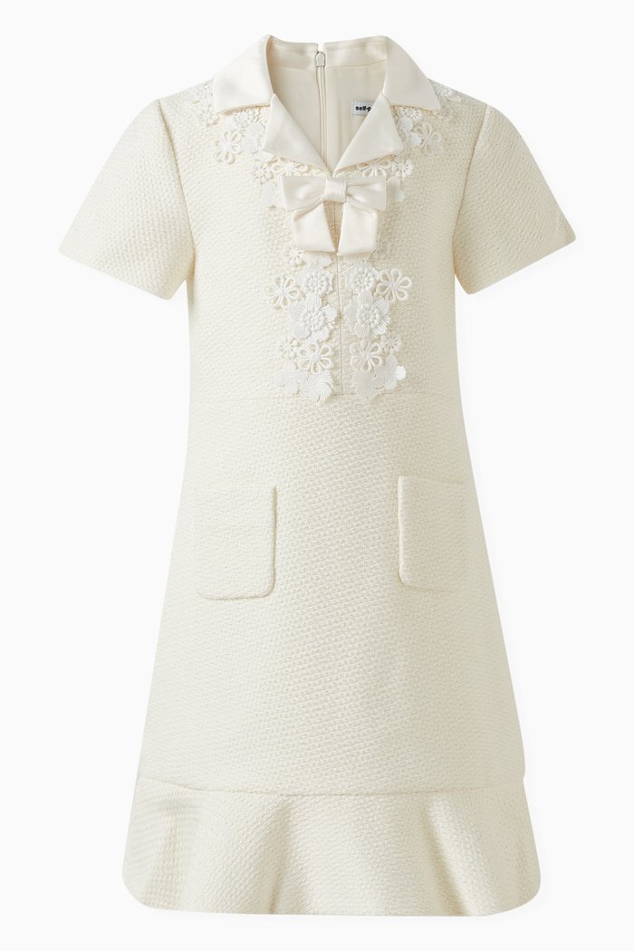 

Boucle Bow Dress in Polyester, White