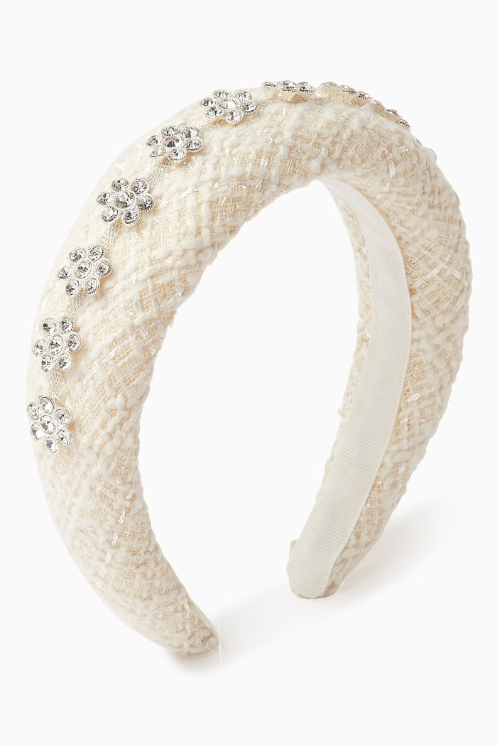 

Diamanté-embellished Headband in Bouclé, White