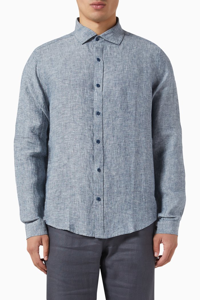 

Slim Fit Shirt in Linen, Blue