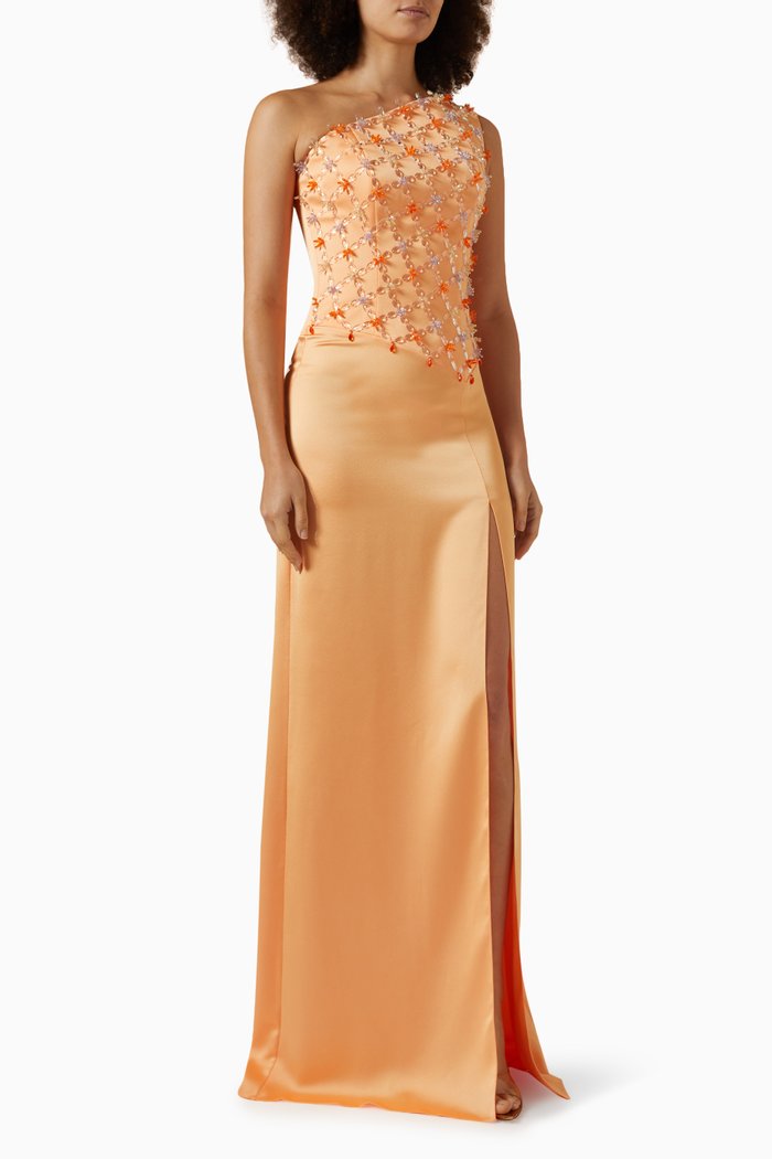 

Anemone One-shoulder Gown, Orange