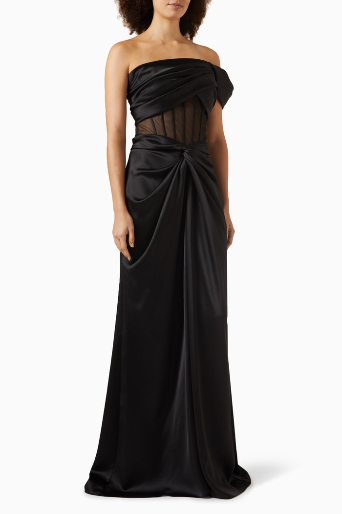 

Susu Asymmetrical Off-Shoulder Gown, Black