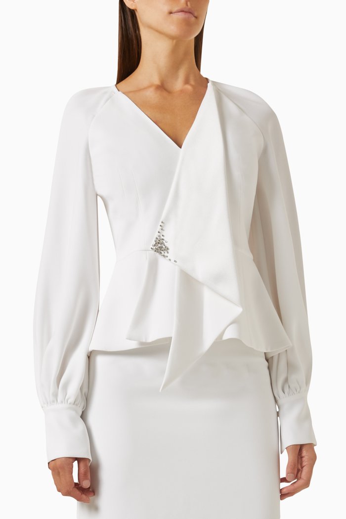 

Embellished Draped Top in Crepe, White