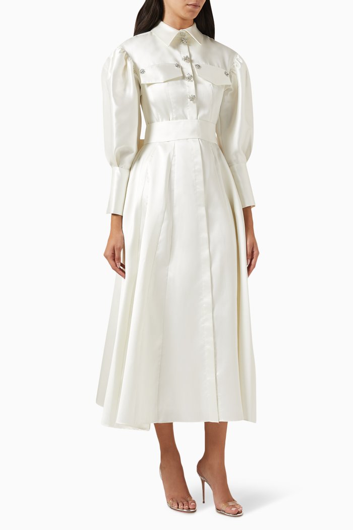 

Belted Midi Dress, White