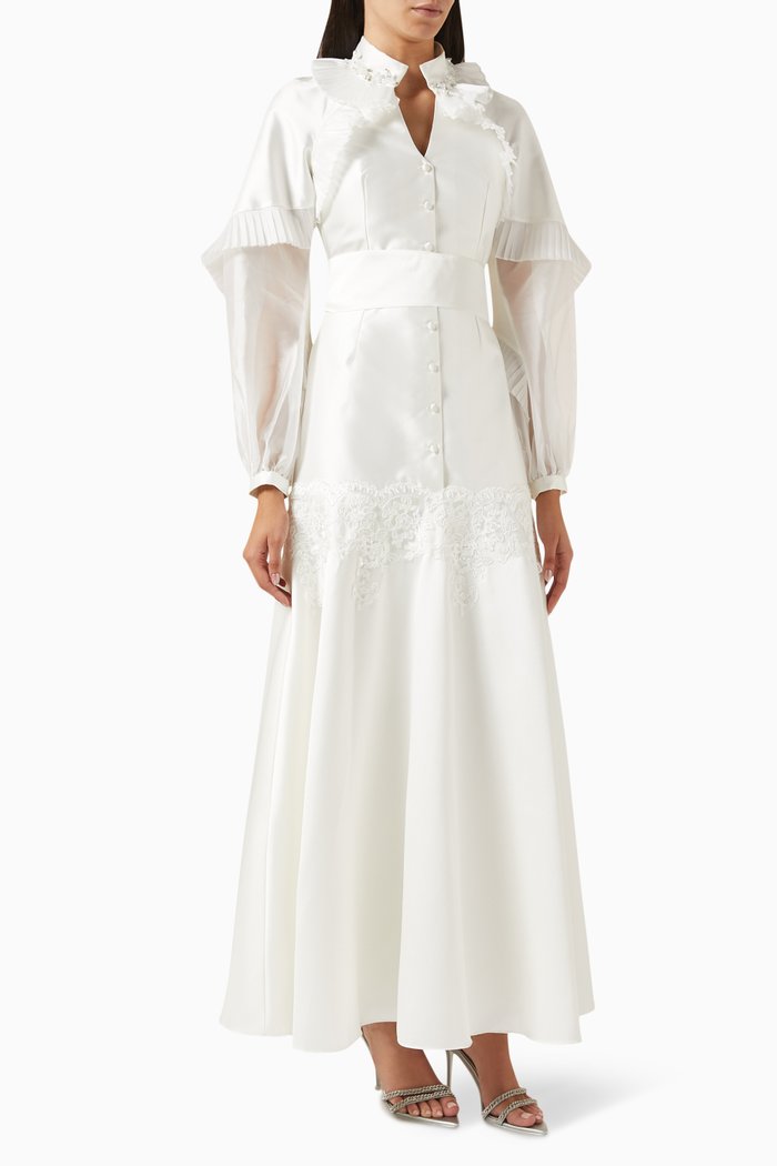 

Lace-detailed Flared Maxi Dress, White