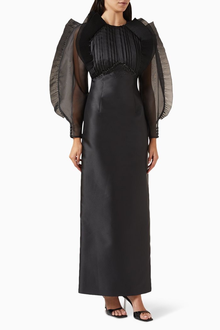 

Plissé-detailed Column Maxi Dress, Black
