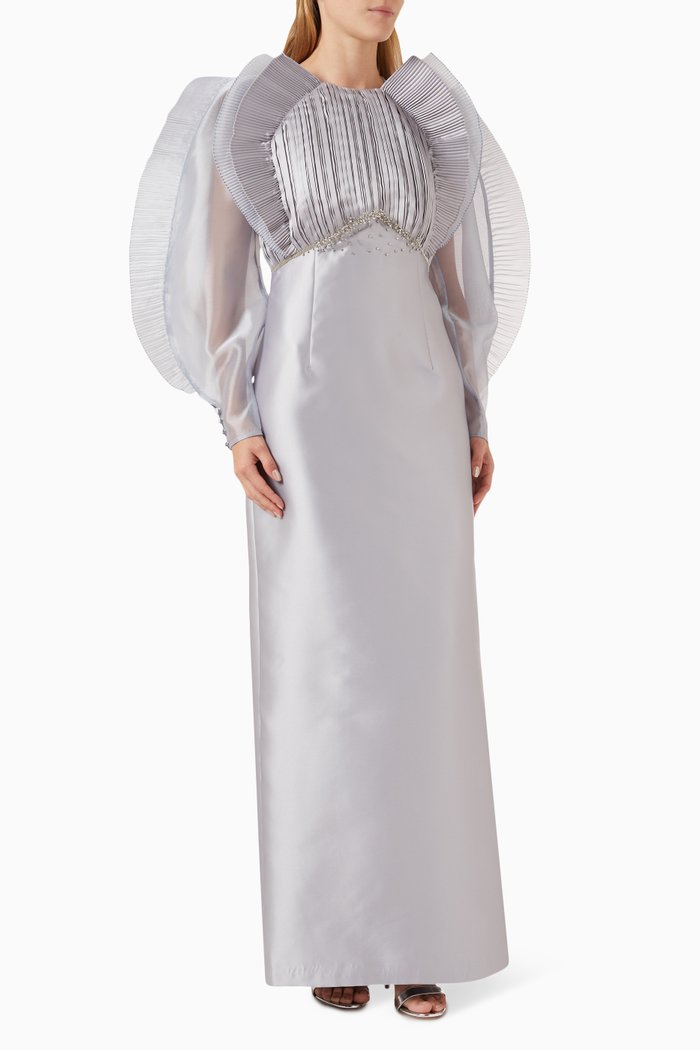 

Plissé-detailed Column Maxi Dress, Grey