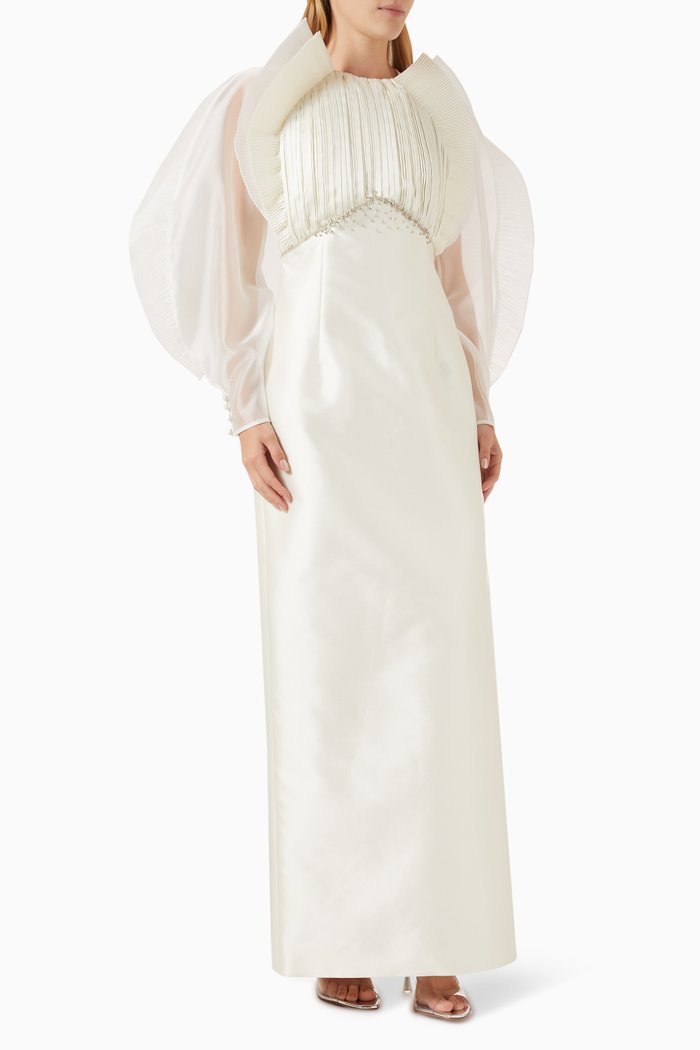 

Plissé-detailed Column Maxi Dress, White