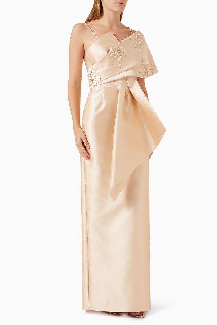 

Draped Column Maxi Dress, Orange