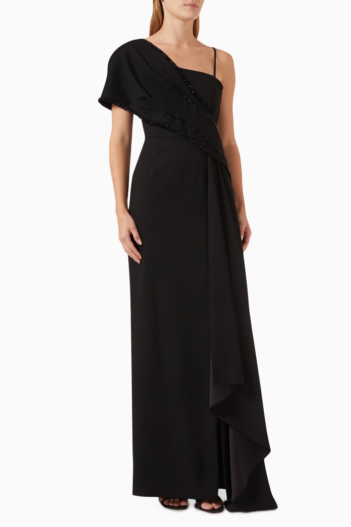 

One-shoulder Maxi Dress in Crepe, Black