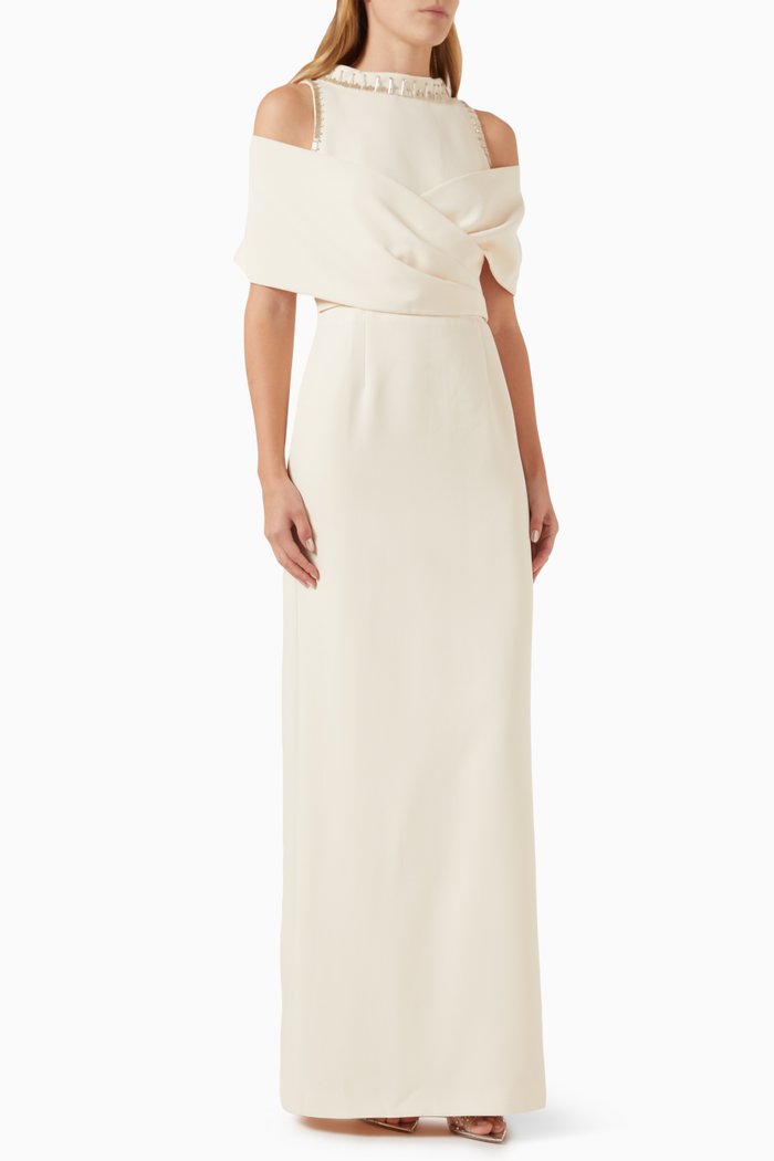 

Embellished Column Maxi Dress in Crepe, Neutral