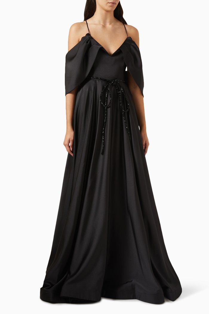 

Off-shoulder Flared Maxi Dress, Black