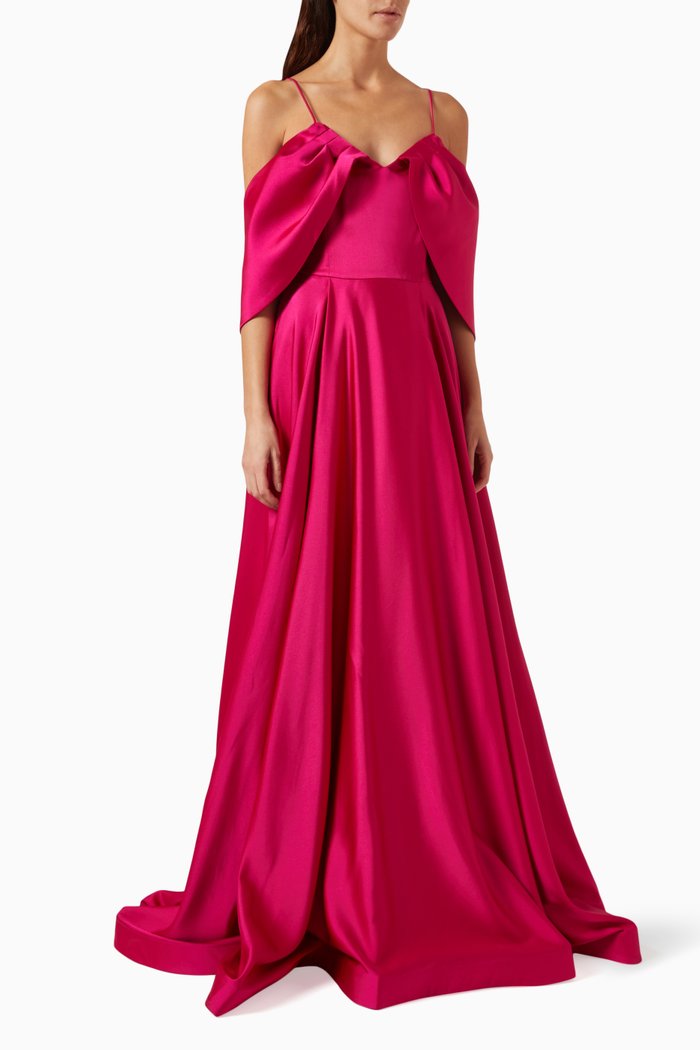 

Off-shoulder Flared Maxi Dress, Pink