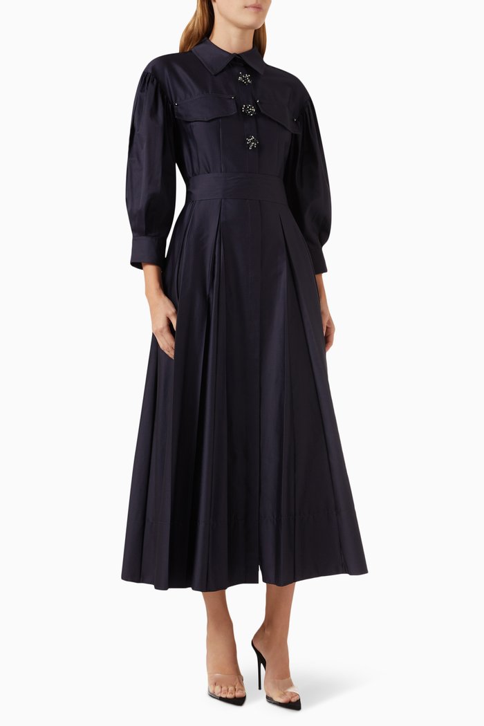 

Embellished Midi Dress in Cotton-poplin, Blue