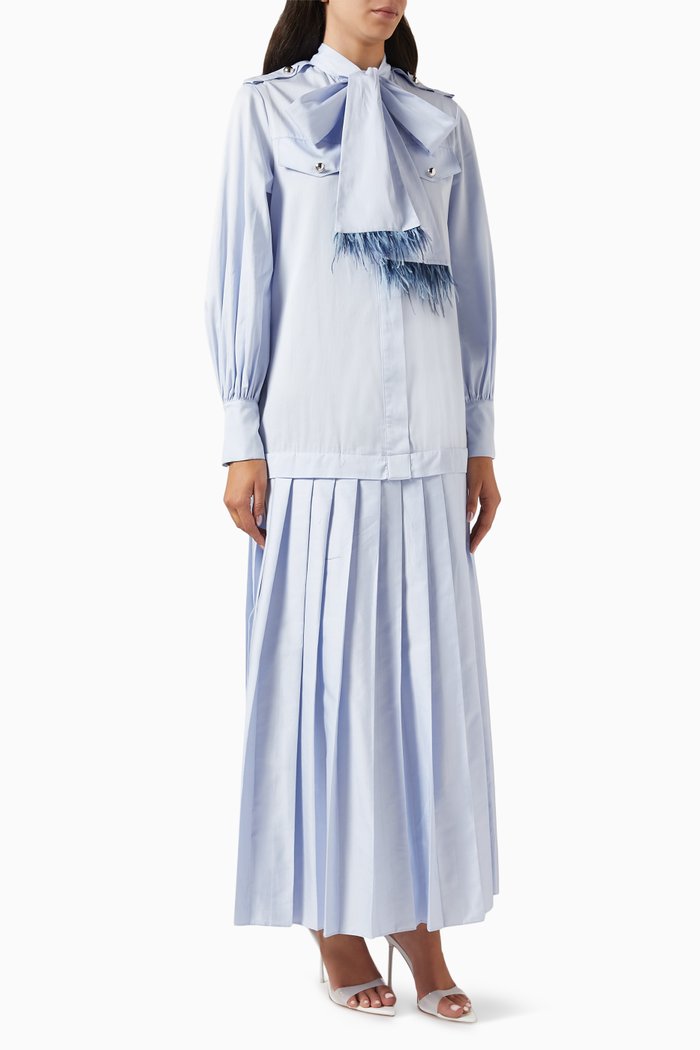

Neck-sash Pleated Maxi Dress in Cotton-poplin, Blue