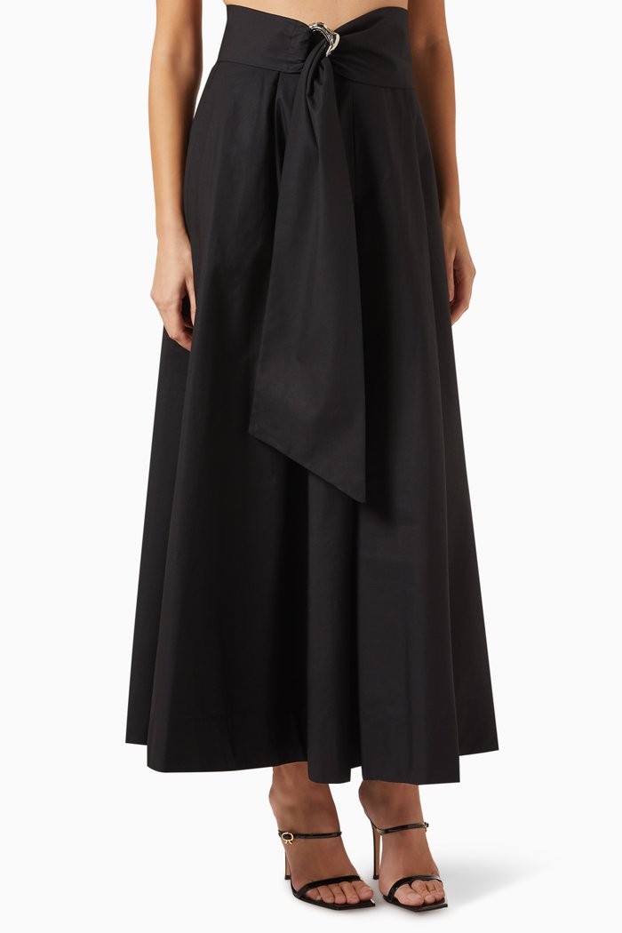 

Pleated Midi Skirt in Cotton-poplin, Black