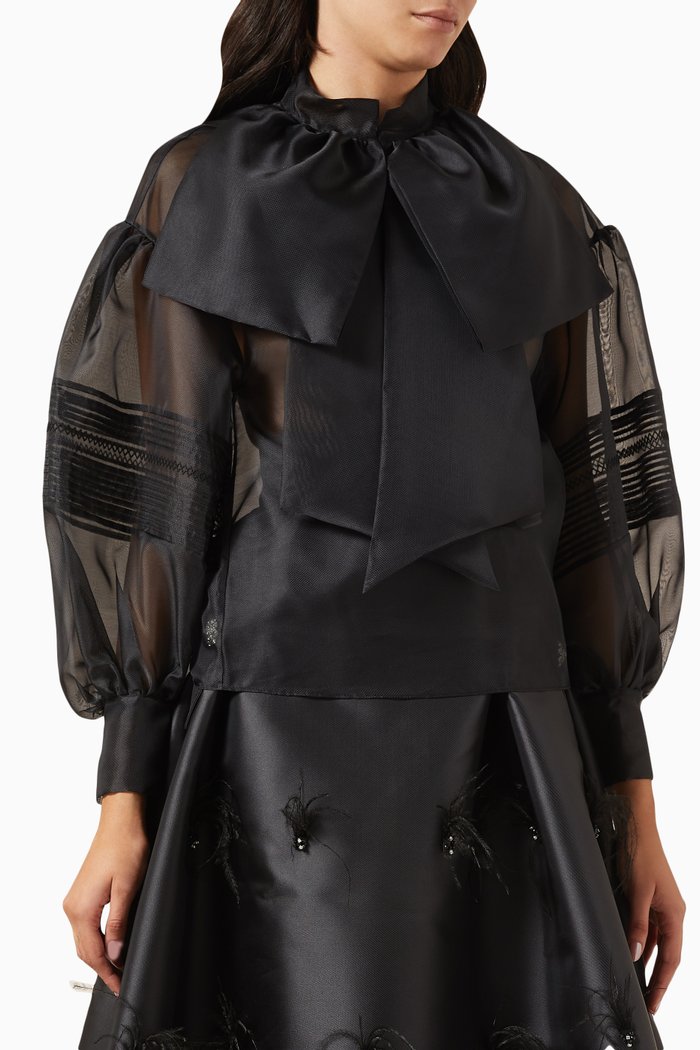 

Puffed-sleeve Top in Organza, Black