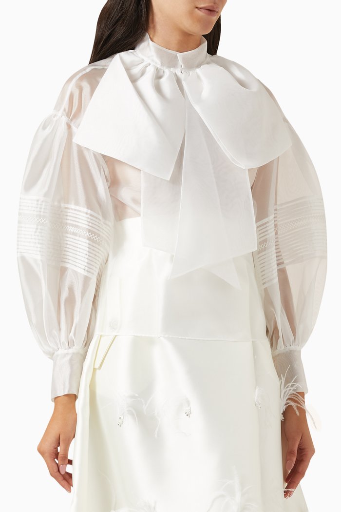 

Puffed-sleeve Top in Organza, White