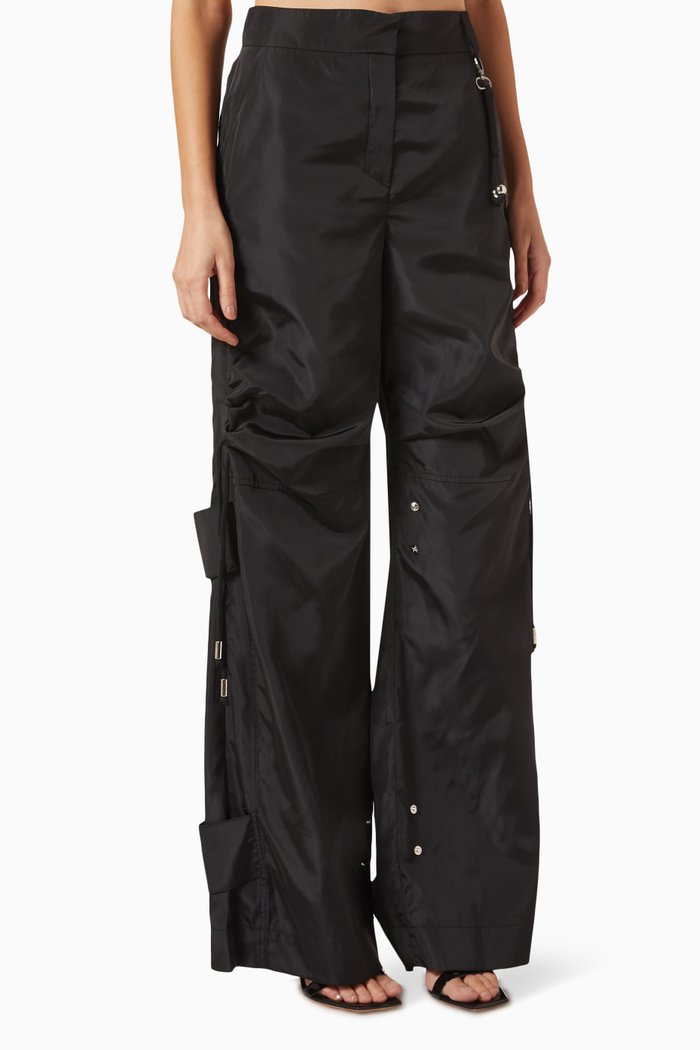 Snap-button High-waist Pants, Black