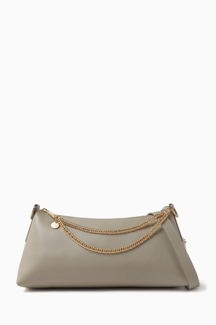 

Medium Posen Zip Top Shoulder Bag in Soft Leather, Grey