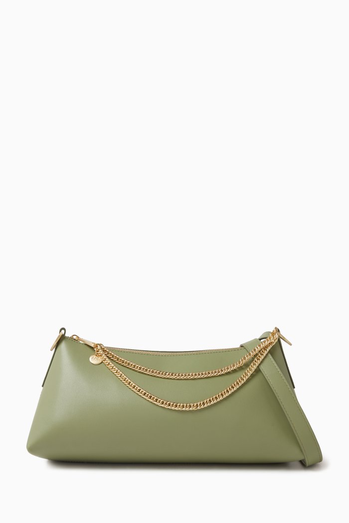 

Medium Posen Zip Top Shoulder Bag in Soft Leather, Green
