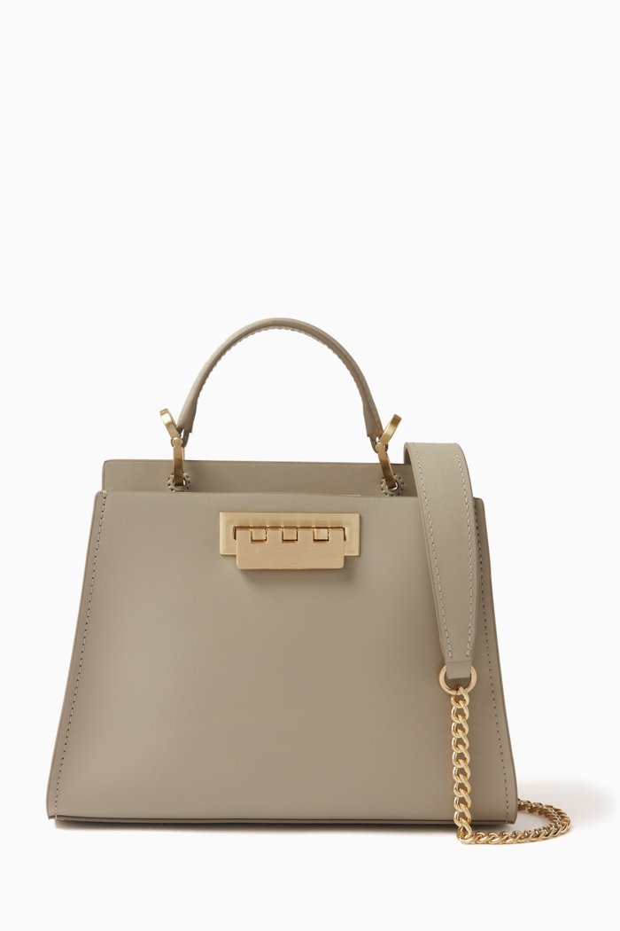 

Small Earthette Double Compartment Top Handle Bag in Soft Leather, Grey