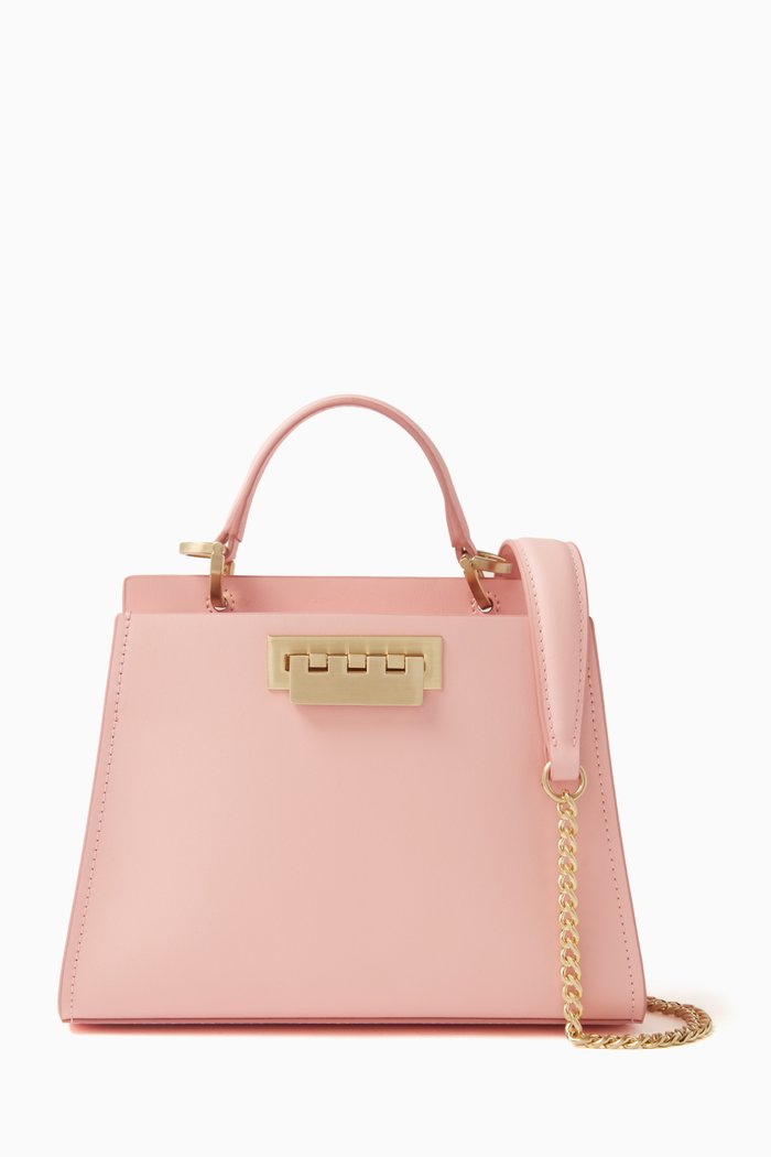 

Small Earthette Double Compartment Top Handle Bag in Soft Leather, Pink