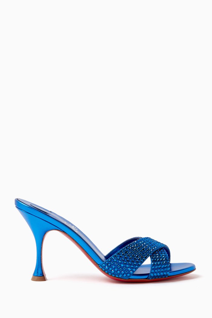 

Mariza Is Back 85 Strass Mule Sandals in Metallic Leather, Blue