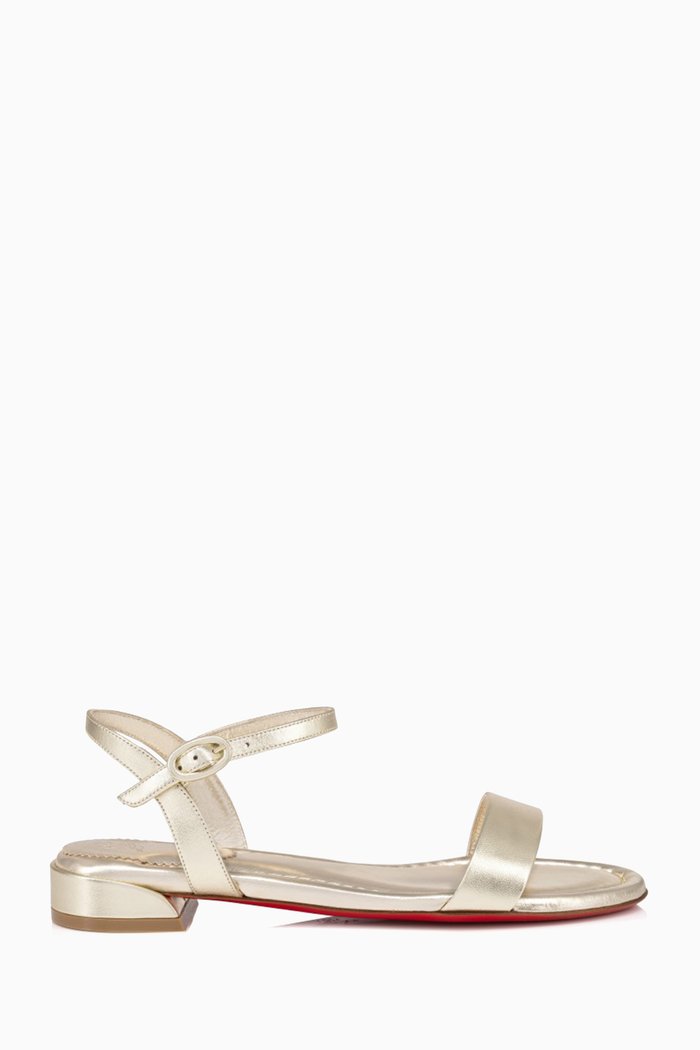 Sweet Jane Flat Sandals in Iridescent Leather, Gold