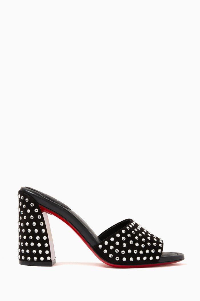 Jane 85 Strass Mules in Calf Leather, Black
